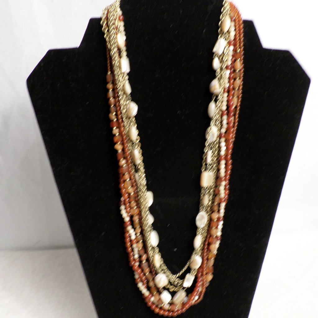 Beautiful Multi Layered Red/Orange/Tan/Gold Necklace Beaded Layered Design